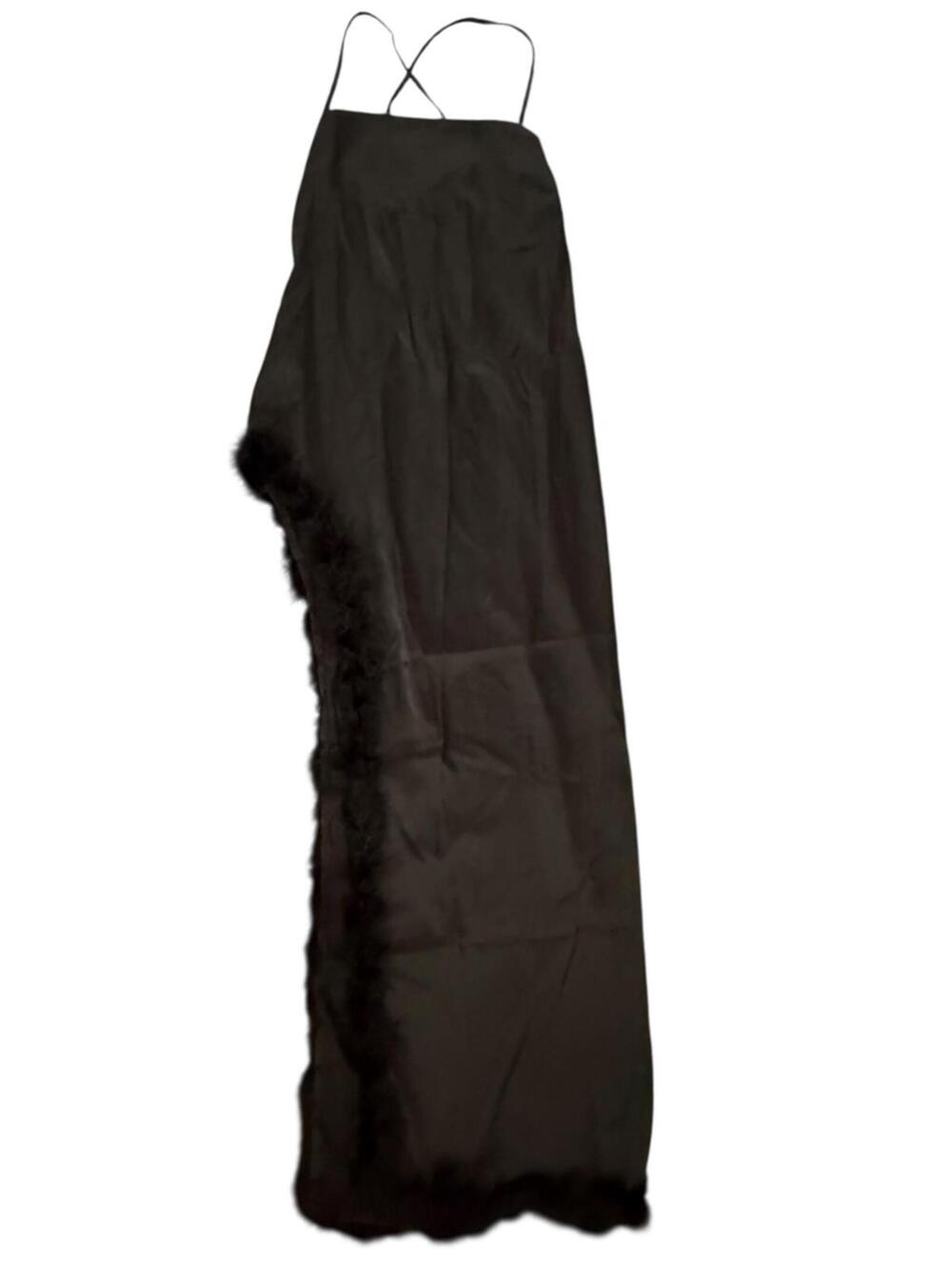 Fashion Nova Penny Feather Satin Maxi Dress Black XL NWT